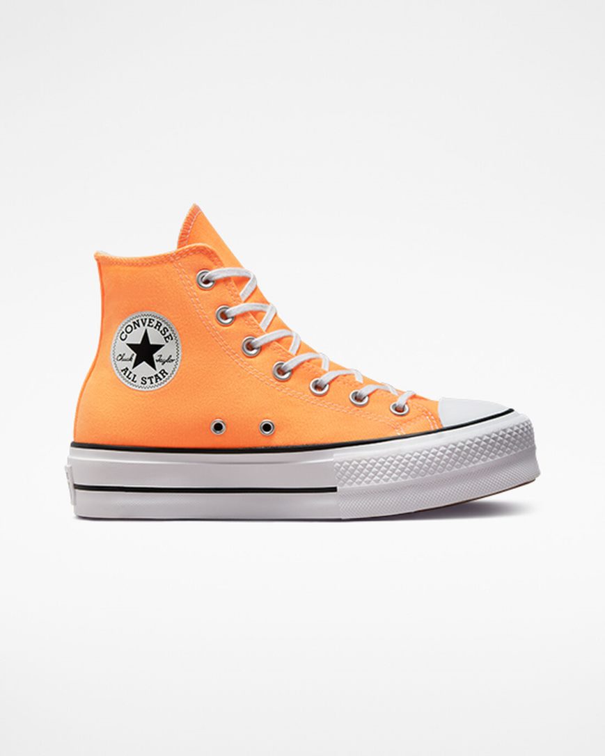 Sapatos Plataforma Converse Chuck Taylor All Star Lift Lona Cano Alto Feminino Laranja Pretas Branco | PT D0P7835